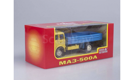 МАЗ-500А (1970 г.в.) бортовой _ жёлтая кабина, синий кузов _ НАП, масштабная модель, scale43, Наш Автопром