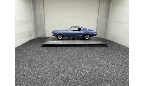 Ford Mustang Fastback 2+2 1968 bright dark blue metallic, редкая масштабная модель, Minichamps, scale43