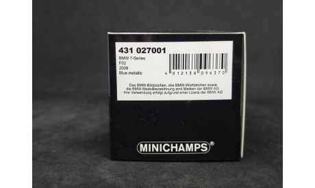 BMW 7 series F02 2008, масштабная модель, Minichamps, scale43