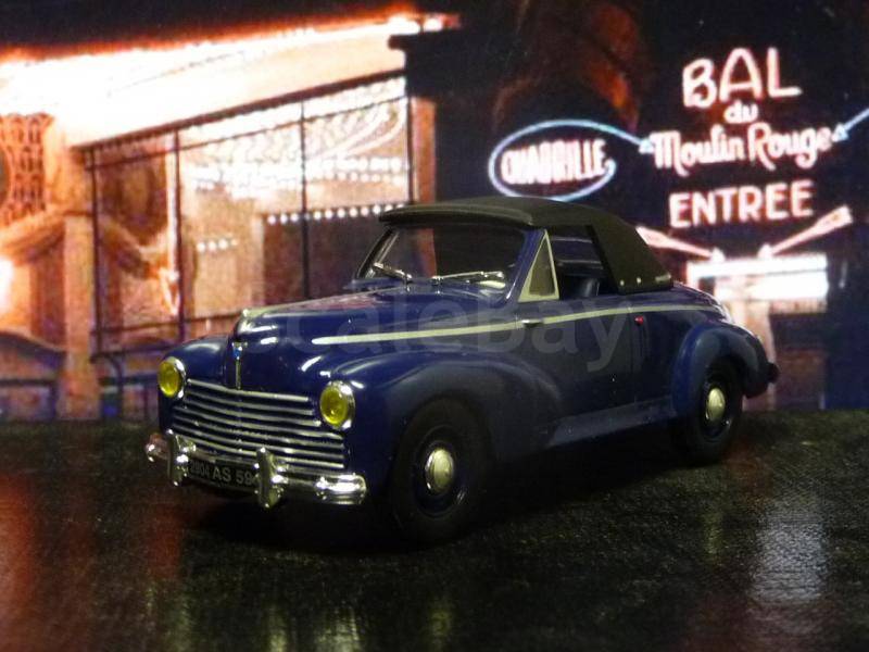 Miniature Norev 1/63 - Peugeot 203 Cabriolet Bleu - Premier Modèle 1946 - Tôle